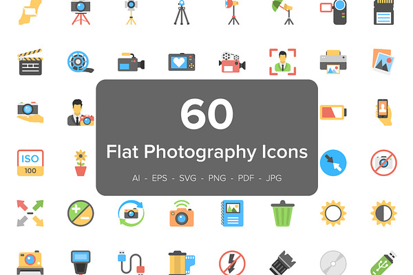 60 Photography Flat Vector Icons 