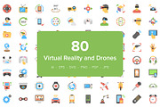80 Virtual Reality and Drones Icons 