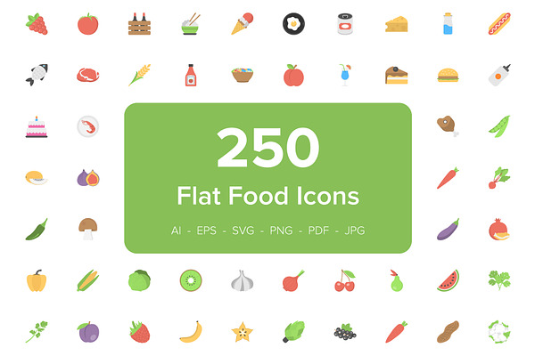 250 Food Flat Vector Icons
