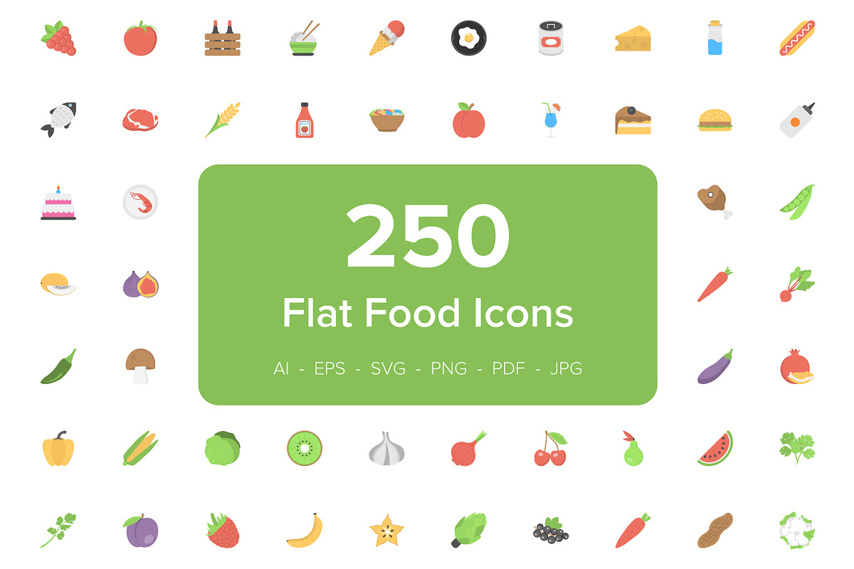 250 Food Flat Vector Icons in Graphics - product preview 8