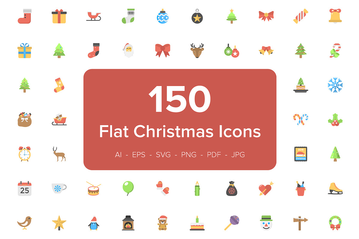 150 Christmas Flat Vector Icons  in Graphics - product preview 8