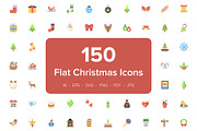 150 Christmas Flat Vector Icons 
