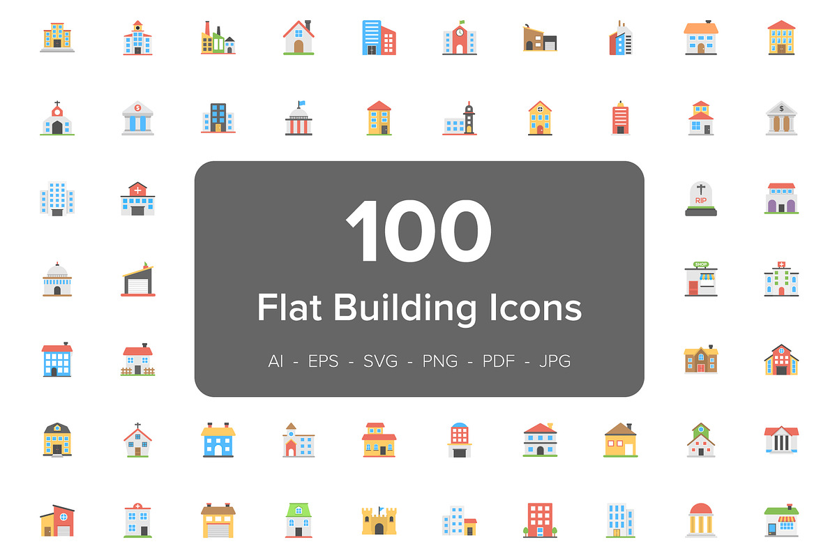 100 Buildings Flat Vector Icons in Icons - product preview 8