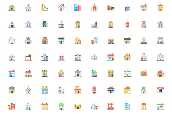 100 Buildings Flat Vector Icons in Icons - product preview 1