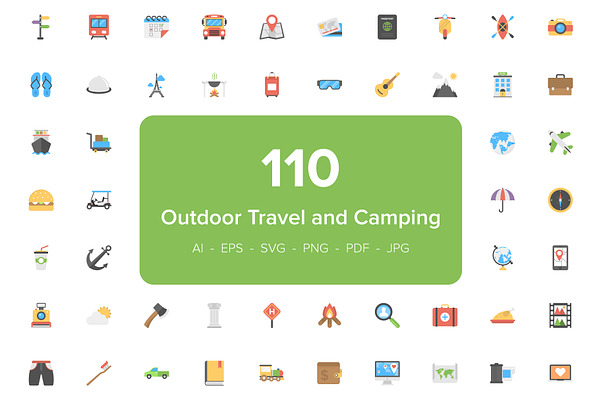 110 Outdoor Travel and Camping Icons