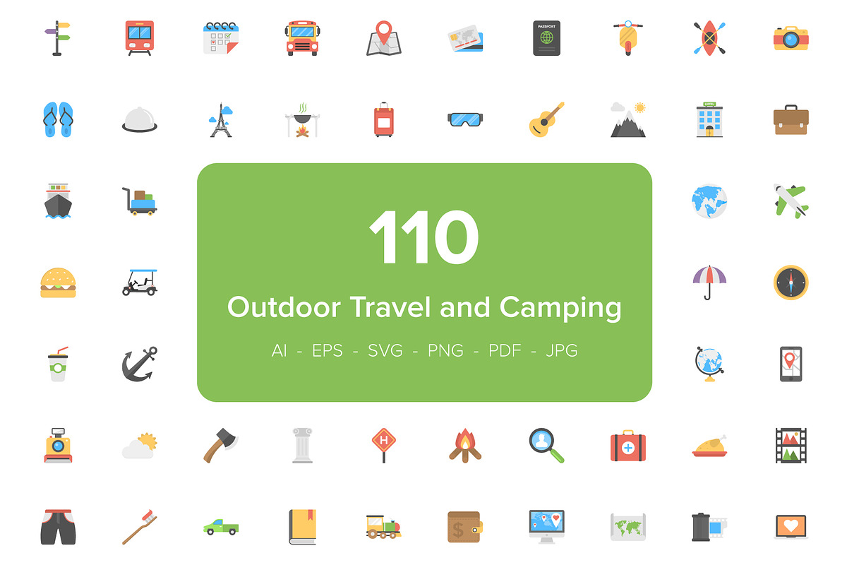 110 Outdoor Travel and Camping Icons in Graphics - product preview 8