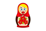 Matryoshka doll dressed in a sarafan with flower ornament