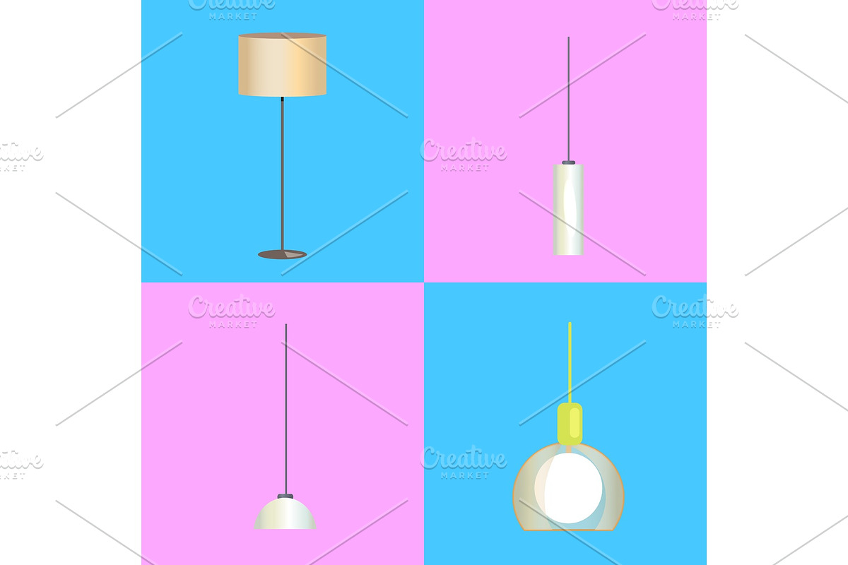 Modern Stylish Lamp and Chandelier Illustrations in Objects - product preview 8