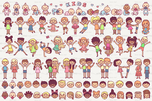 vector cute kids icons