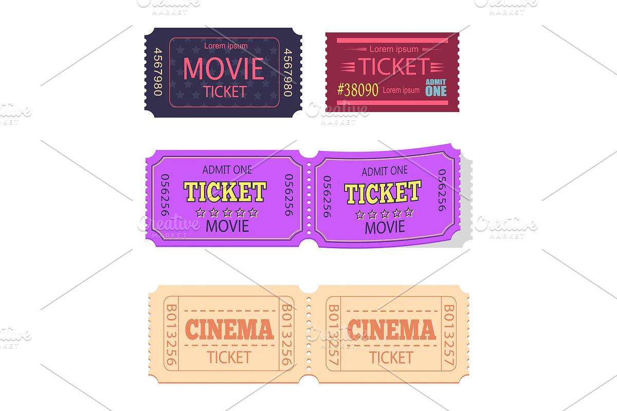 Set of Movie Cinema Tickets Admit One Vector Icons in Objects - product preview 8