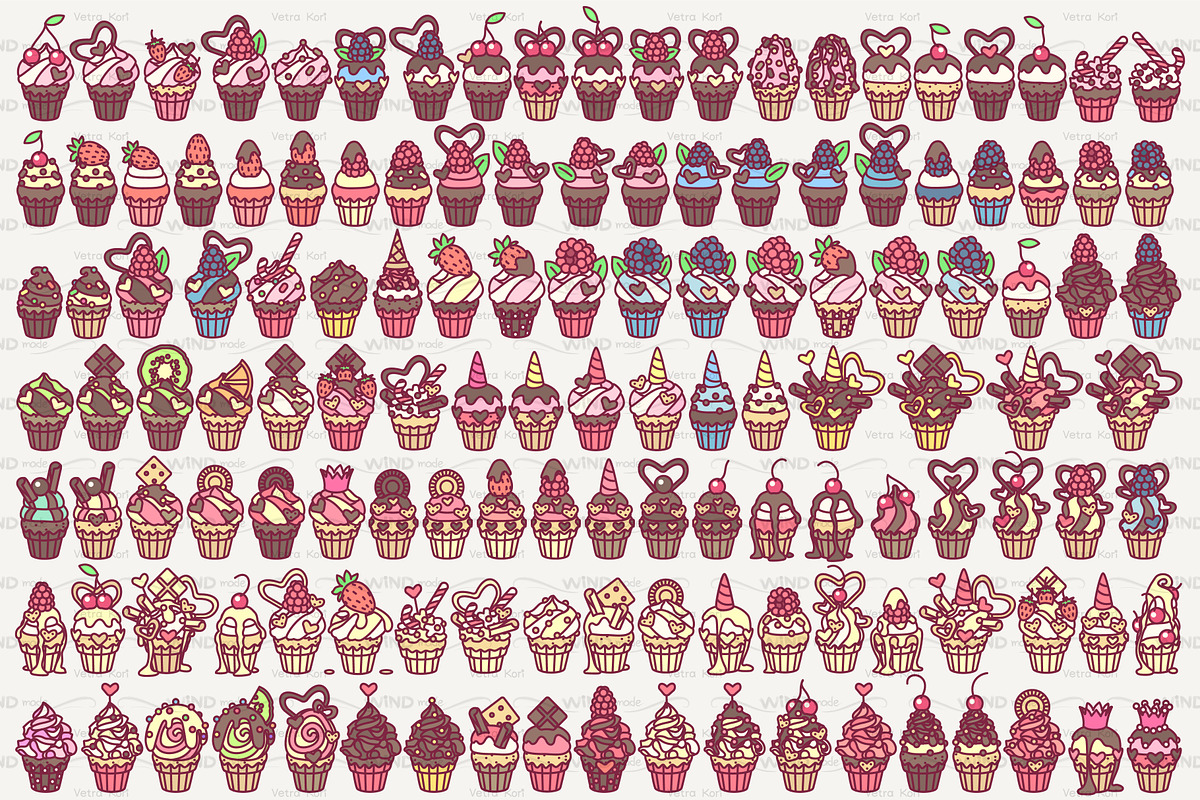 vector Cupcakes graphics Set in Patterns - product preview 8