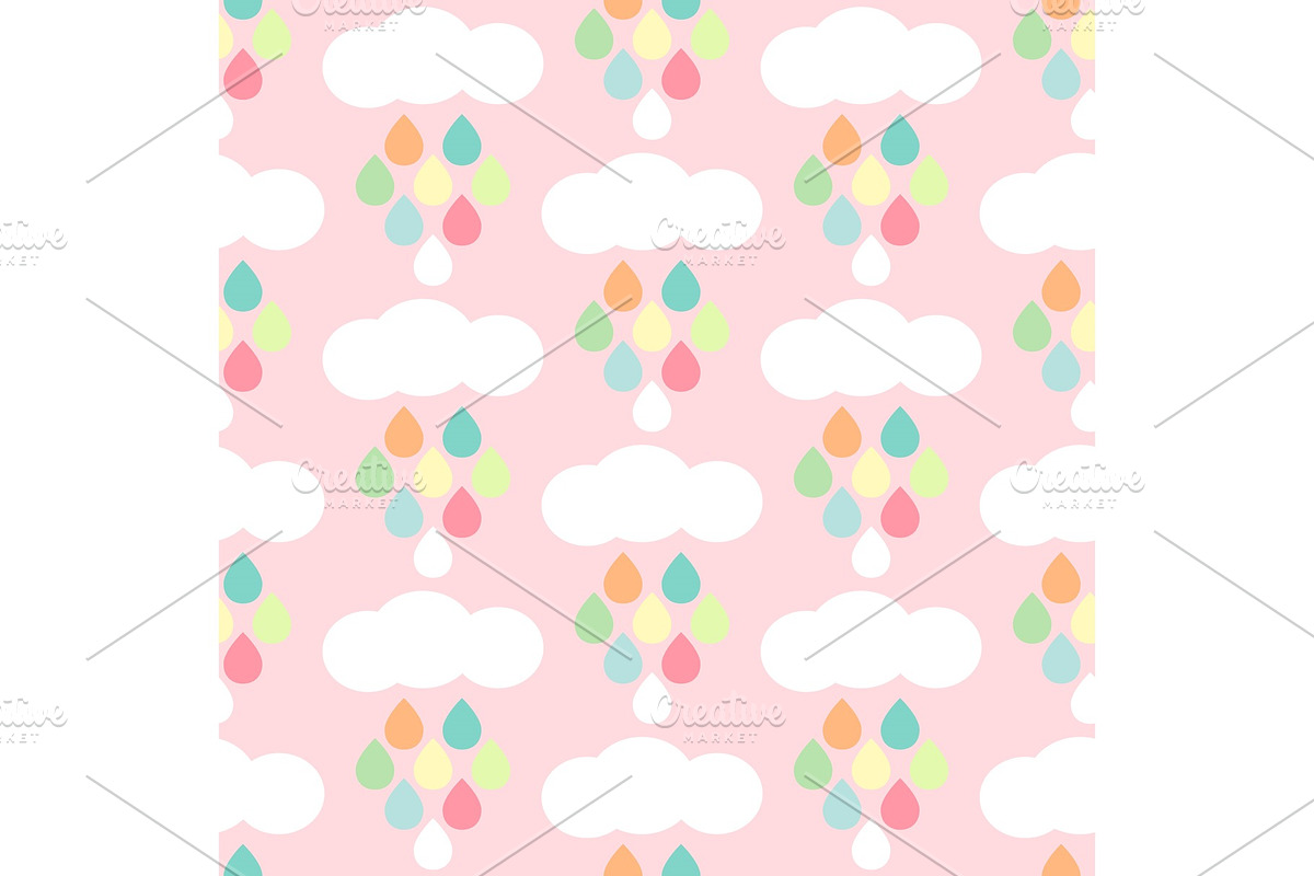 Cute baby retro seamless background as clouds with drops in Textures - product preview 8
