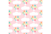 Cute baby retro seamless background as clouds with drops