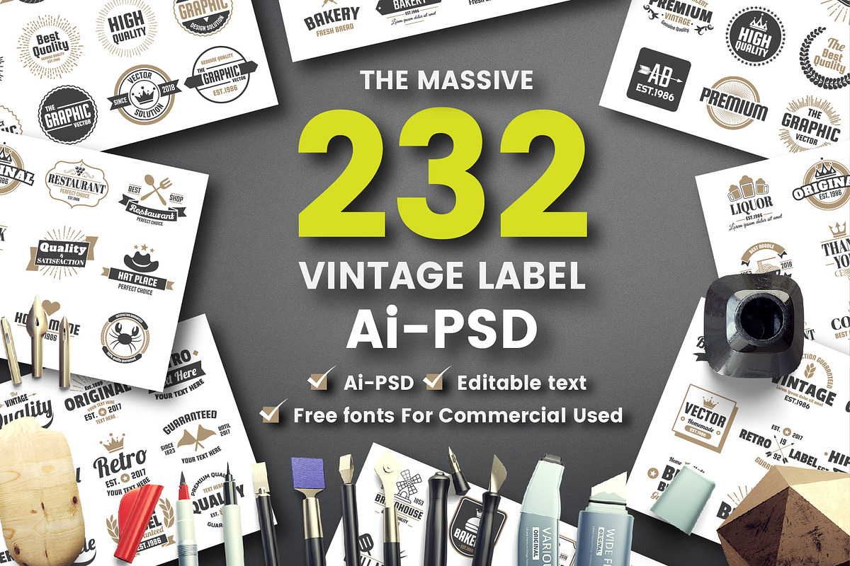232 VINTAGE BADGE & RIBBON in Logo Templates - product preview 8
