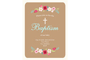 Cute vintage Baptism invitation card with hand drawn flowers
