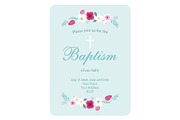 Cute vintage Baptism invitation card with hand drawn flowers