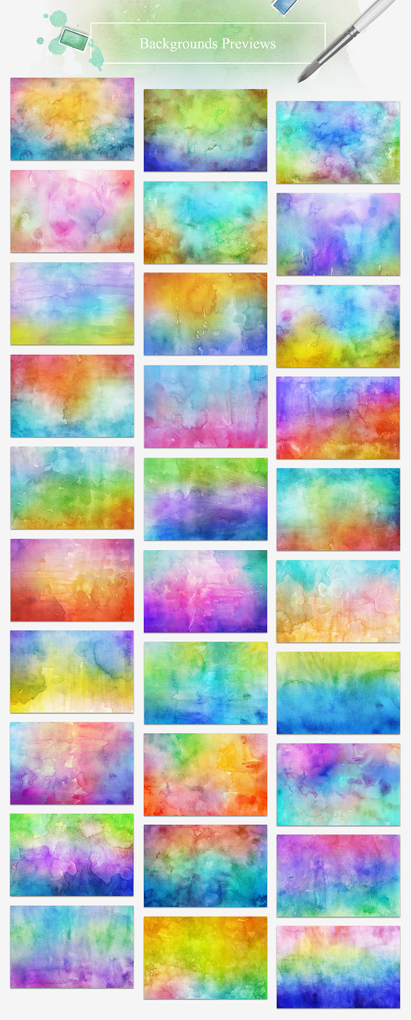 30 Spring Watercolor Backgrounds in Textures - product preview 1