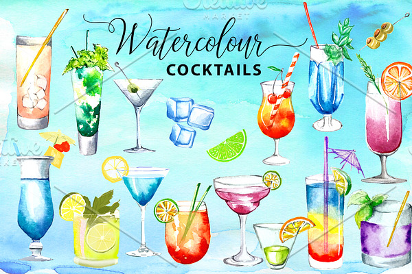 41 Watercolor Cocktails BIG Bundle