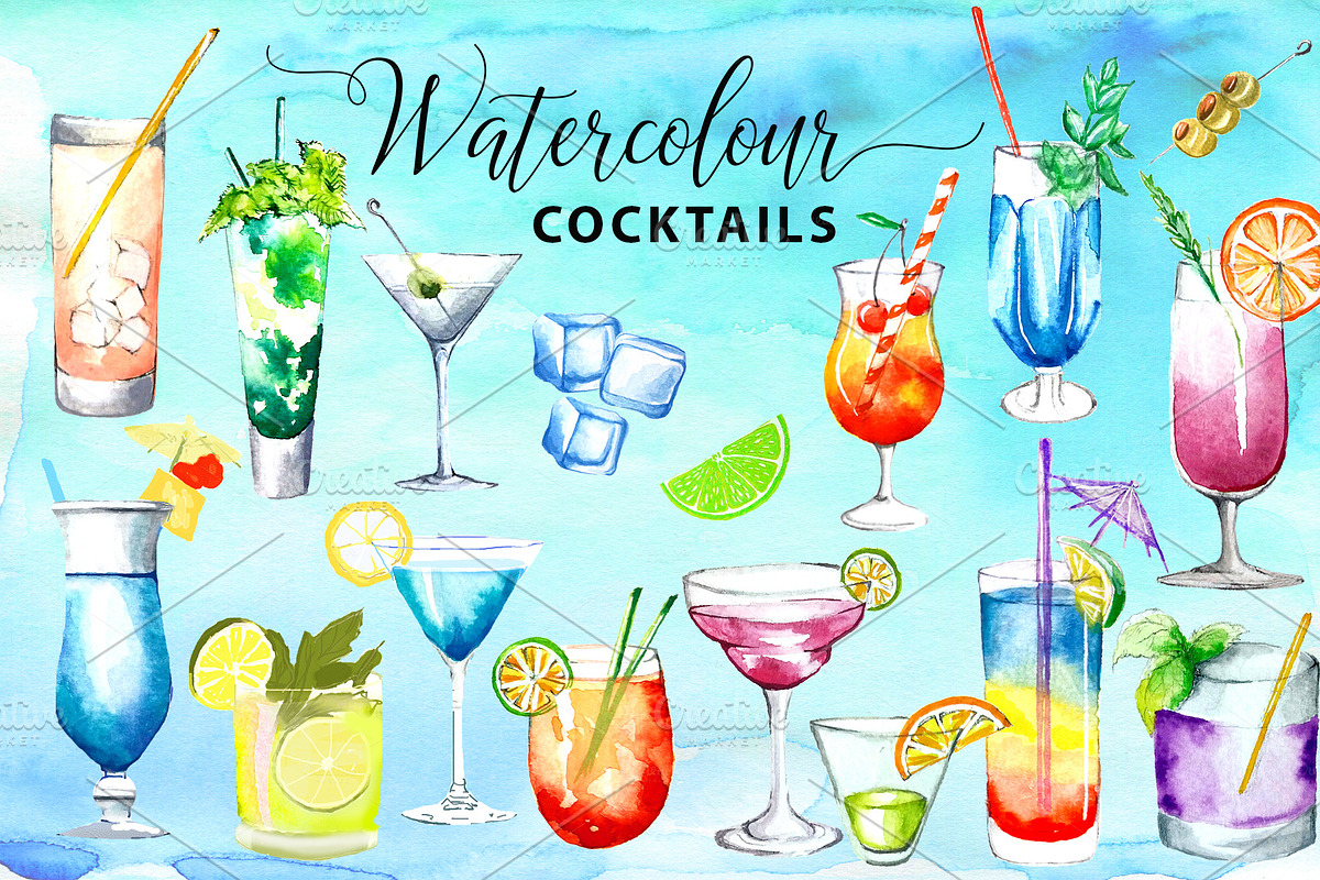 41 Watercolor Cocktails BIG Bundle in Illustrations - product preview 8