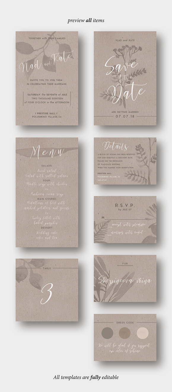 Rustic Wedding Invitation Suite in Wedding Templates - product preview 1