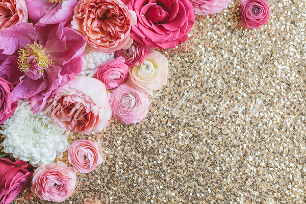 Styled Stock Photo, Flowers, Sequins