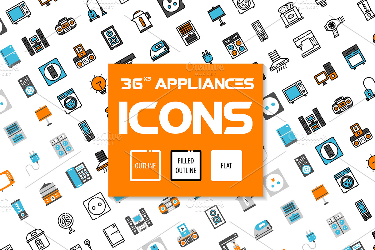 36x3 Home appliances icons in Graphics - product preview 8