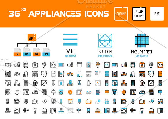 36x3 Home appliances icons in Graphics - product preview 1
