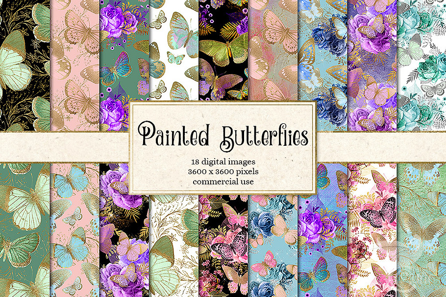 Painted Butterflies Digital Paper in Textures - product preview 8