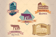 Retro-styled Rome tour labels (5x)