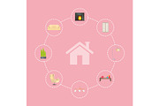 House and Icon Interior Poster Vector Illustration