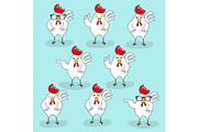 Set of cute hand drawn cartoon characters of rooster