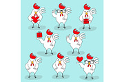 Set of cute hand drawn cartoon characters of rooster