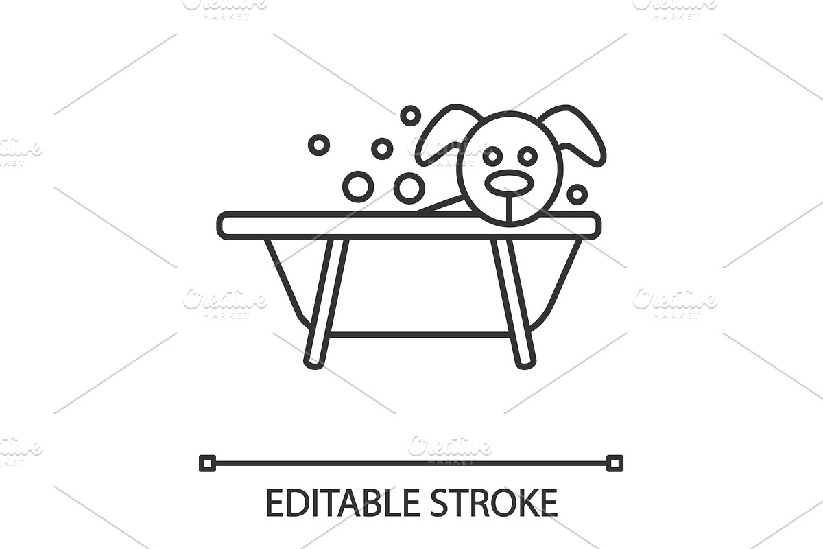 Bathing dog linear icon in Graphics - product preview 8