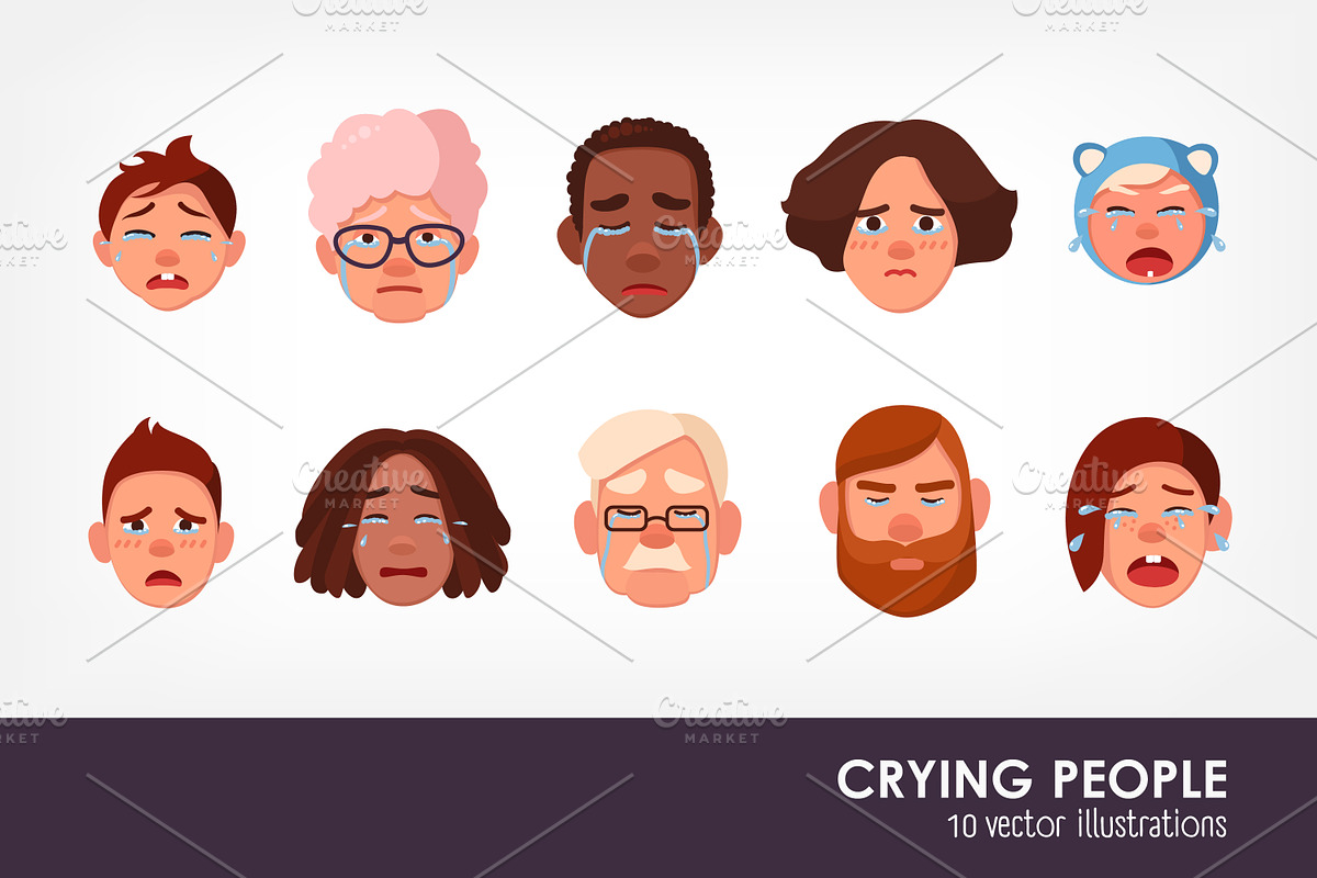 Set of faces crying person in Illustrations - product preview 8