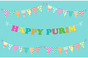 Cute bright and colorful bunting flags for Happy Purim (jewish holiday)