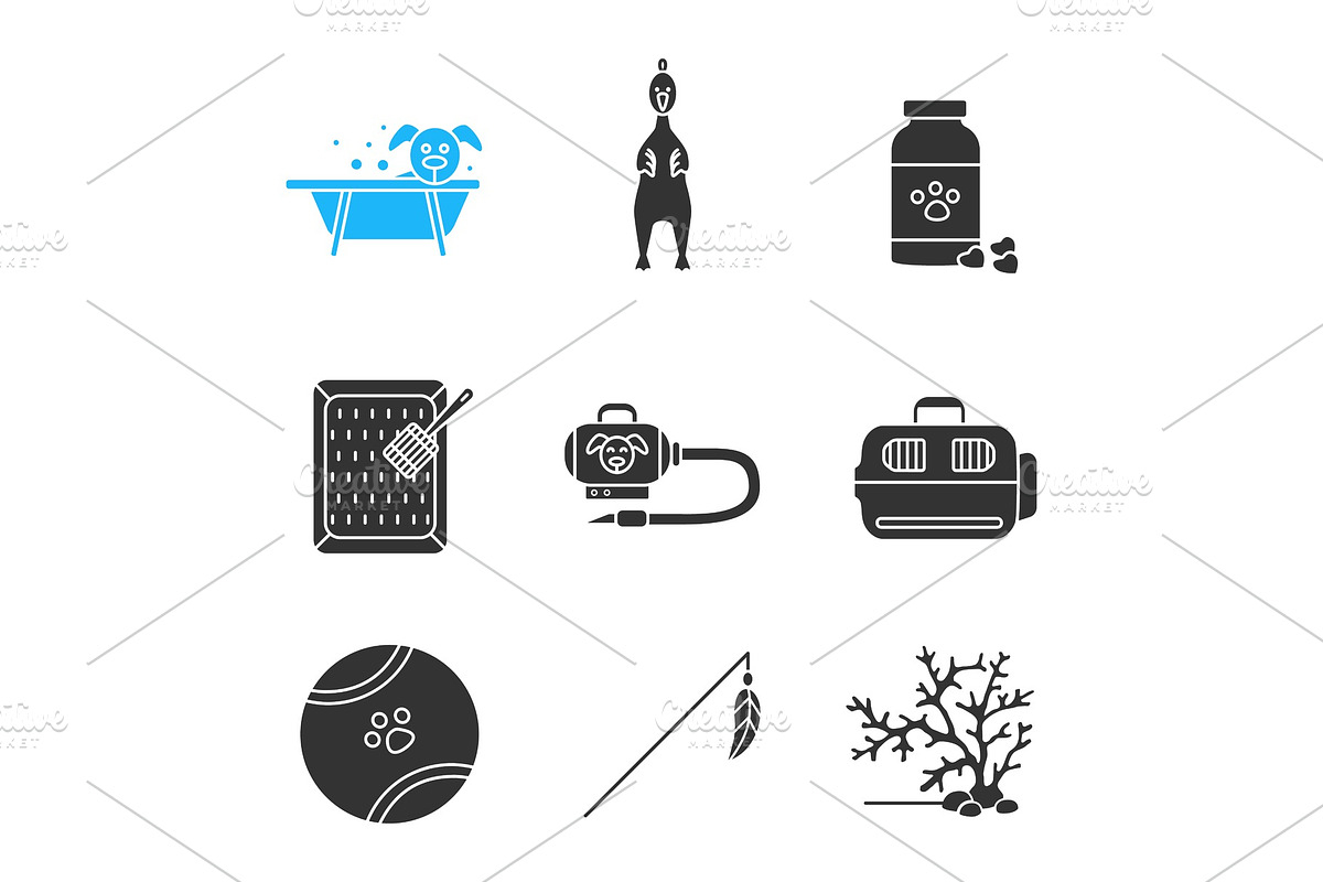 Pets supplies glyph icons set in Graphics - product preview 8