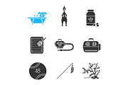 Pets supplies glyph icons set