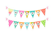 Cute bright and colorful bunting flags for Happy Purim (jewish holiday)
