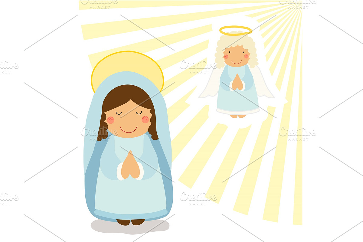Annunciation of Virgin Mary scene as religious holiday background in Objects - product preview 8