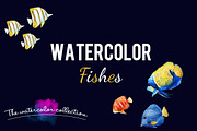Watercolor fishes set
