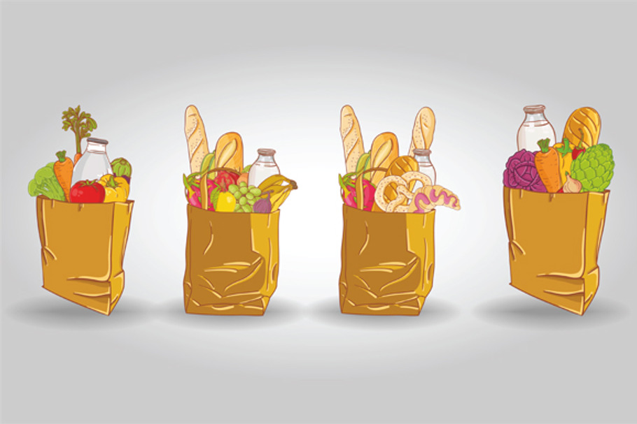 Paper bag with some food in Illustrations - product preview 8