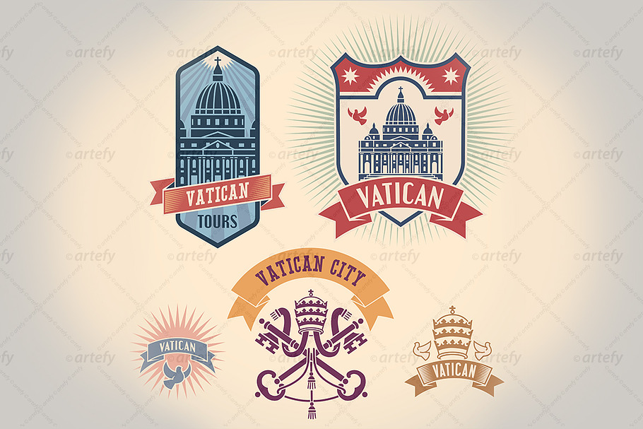 Vatican tour labels (5x) in Illustrations - product preview 8