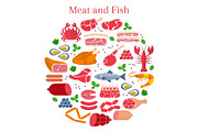 Meat and Fish, vector illustration