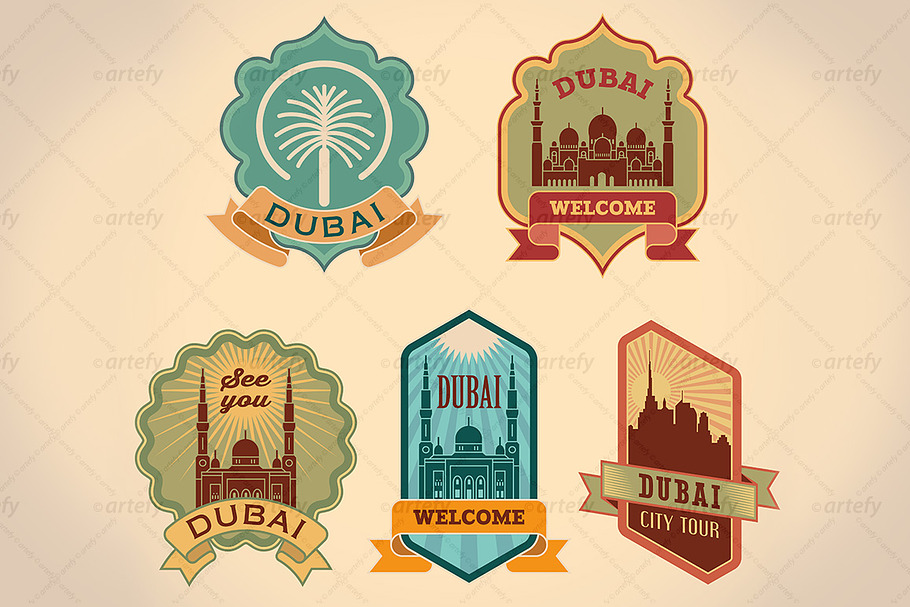 Dubai city tour labels (5x) in Illustrations - product preview 8