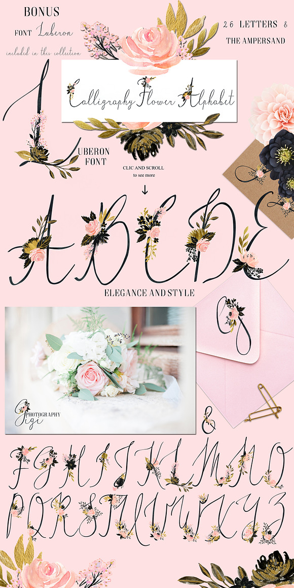 Blush Gold Black. Watercolor flowers in Illustrations - product preview 4