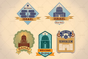 Retro-styled Israel tour labels (5x)