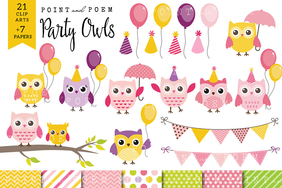 50% Off Girl Birthday Owl Clip art in Illustrations - product preview 8