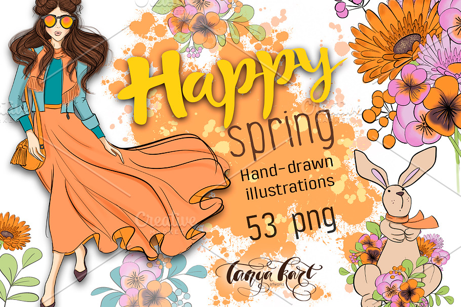 Happy Spring Hand Drawn Kit in Illustrations - product preview 8