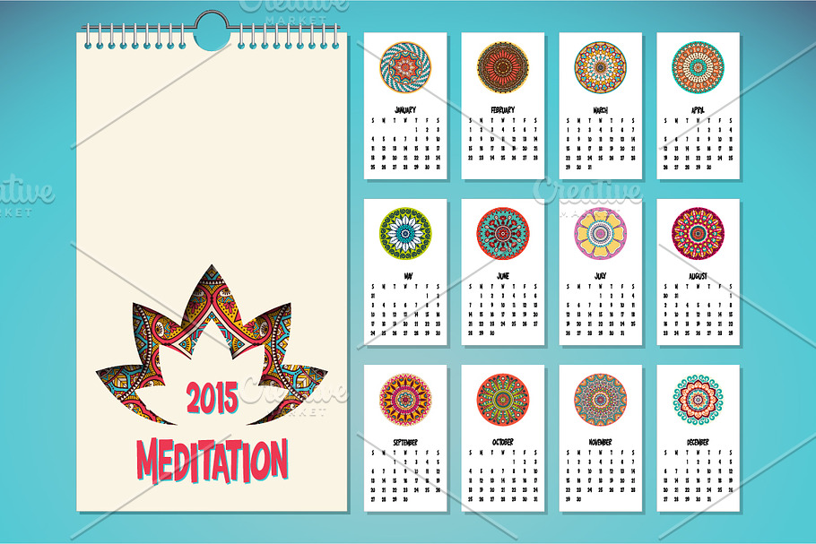 Calendar in ethnic style. 2015 year