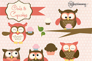 Owls and Cupcakes Clipart